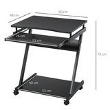 Movable Computer Desk with 4 Wheels and Sliding Keyboard Tray – Compact Home Office PC Workstation, Black
