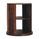 Artisan Furniture Solid Wood Ventura Round Side Table with 2 Open Shelves – California Walnut, Dark Brown