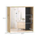 HOMCOM Wall-Mounted Bathroom Mirror Cabinet with Five Shelves and Two Mirrored Doors, Natural