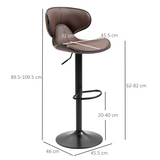 HOMCOM Set of 2 Swivel Bar Stools with Backrest & Footrest – Gas Lift, Faux Leather, Brown