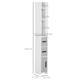 kleankin Freestanding Tall Bathroom Cabinet with Open Shelves and 3 Cupboards – Narrow Storage Organiser, Grey
