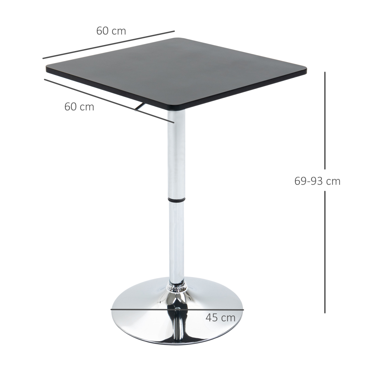 HOMCOM Adjustable Counter Bar Table with Rotating Top and Steel Frame – Home Dining, Black and Silver