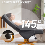 HOMCOM Linen-Look Recliner Chair with Footstool and Wooden Base – Scandi Style Relaxing Armchair, Grey