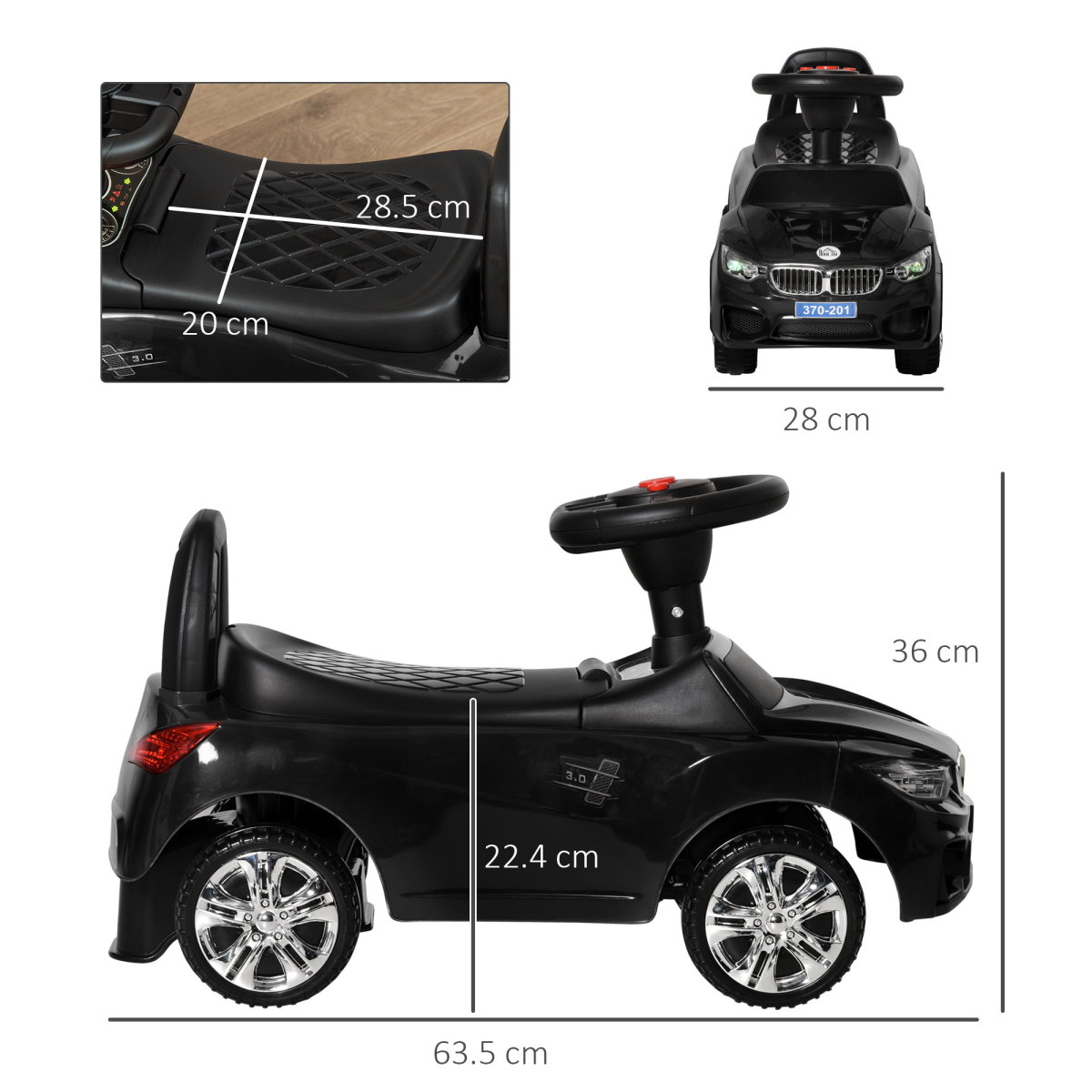 HOMCOM Ride-On Car for Toddlers with Steering Wheel, Horn & Under-Seat Storage – Foot-to-Floor Slider, Black