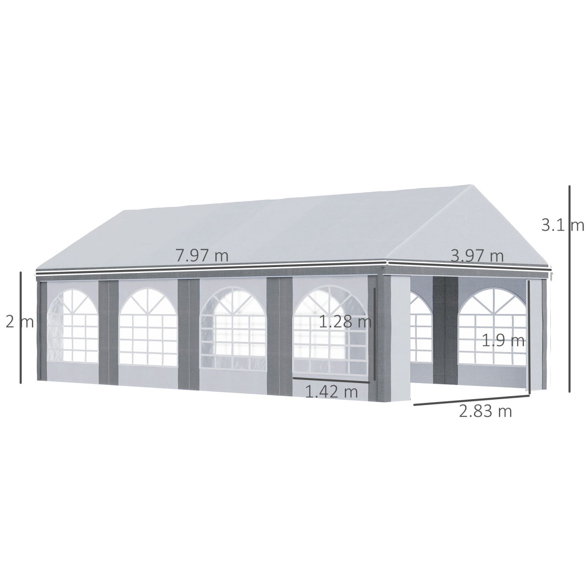 Outsunny 8 x 4m Party Tent Marquee Gazebo with Sides, Eight Windows & Two Zipped Doors – Steel Frame