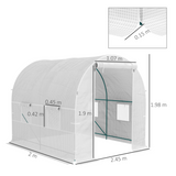 Outsunny 2 x 2.5m Polytunnel Greenhouse with Roll-Up Door and Mesh Windows, Steel Frame, PE Cover, White