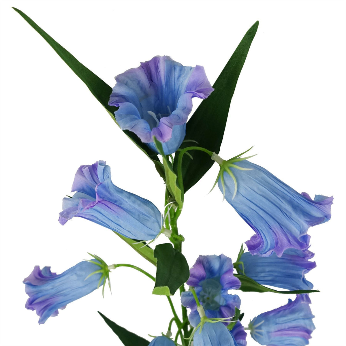 Leaf Trumpet Artificial Flower Stem, 100cm with Silk Flowers and Wired Shapable Stem, Blue