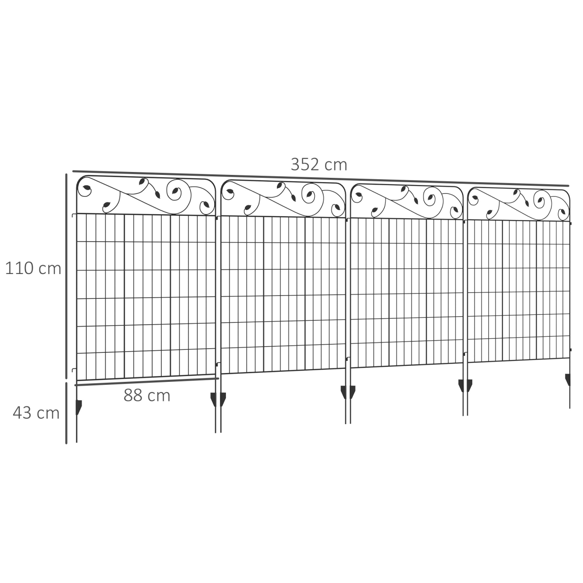Outsunny 4-Piece Decorative Garden Fence Panels, 3.5m Total Length – Flower Bed Border & Animal Barrier