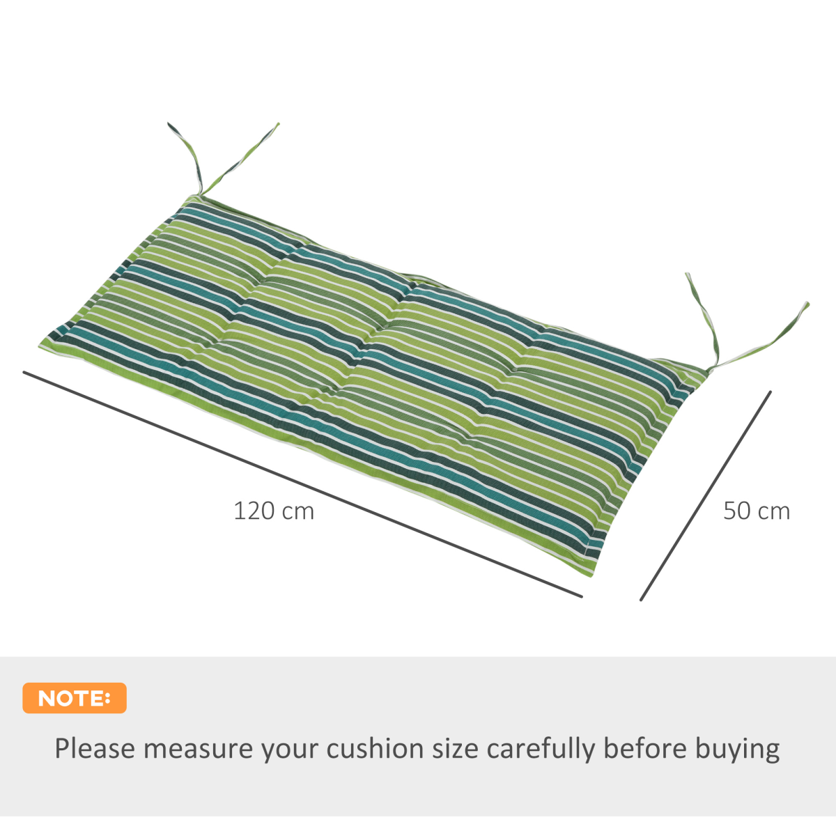 2 Piece Striped Patio Bench Swing Chair Cushion Set, 120 x 50cm – Double Seat Garden Cushions, Green