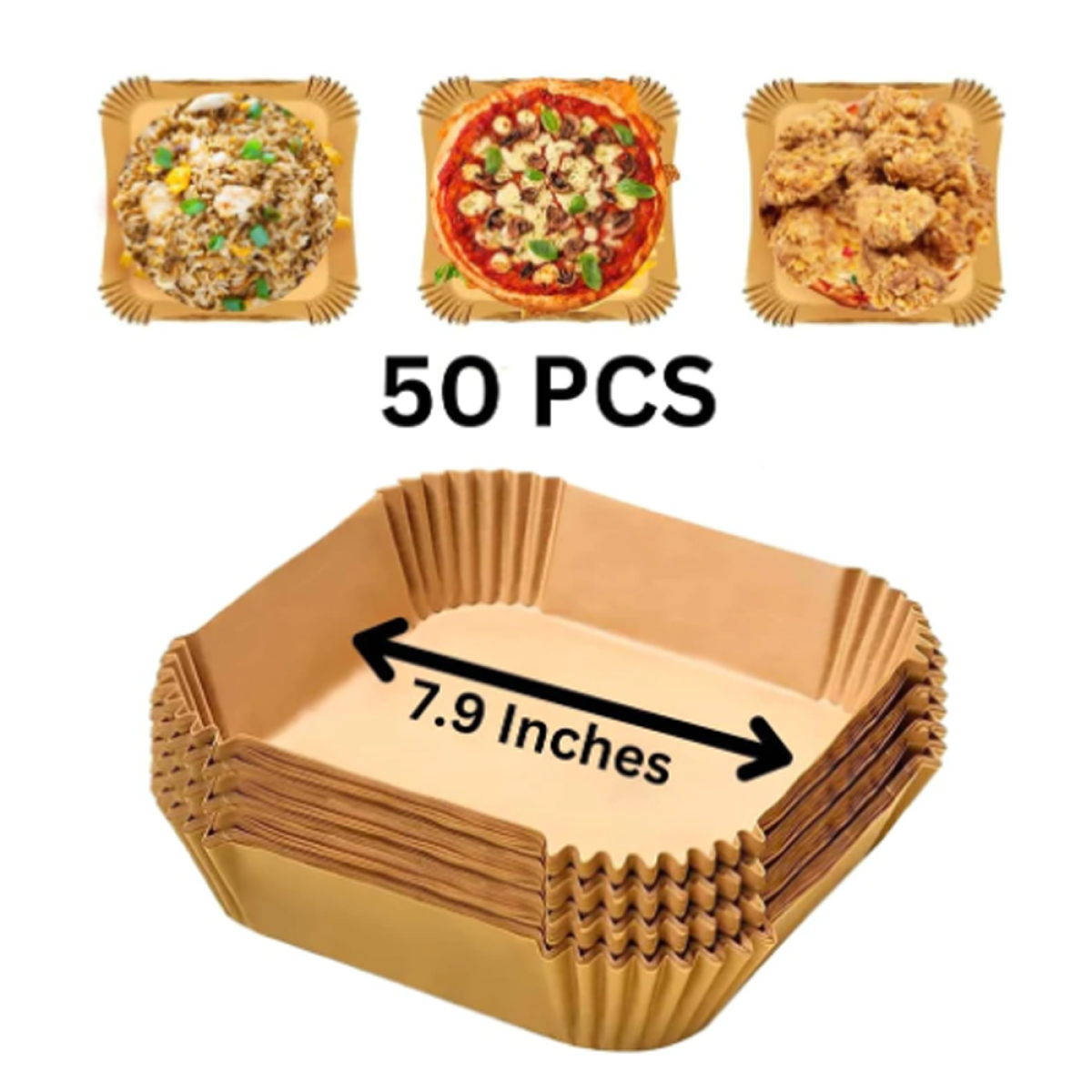 Domestic King Square Air Fryer Liners, 50 Pack – Disposable Greaseproof Parchment Paper, 7.9in, DK18087