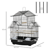 PawHut Metal Bird Cage with Plastic Perch, Food Container and Carry Handle, 50.5 x 40 x 63cm – Black
