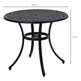 Outsunny 90cm Round Cast Aluminium Garden Table with 50mm Parasol Hole – Outdoor Patio Dining Table, Black