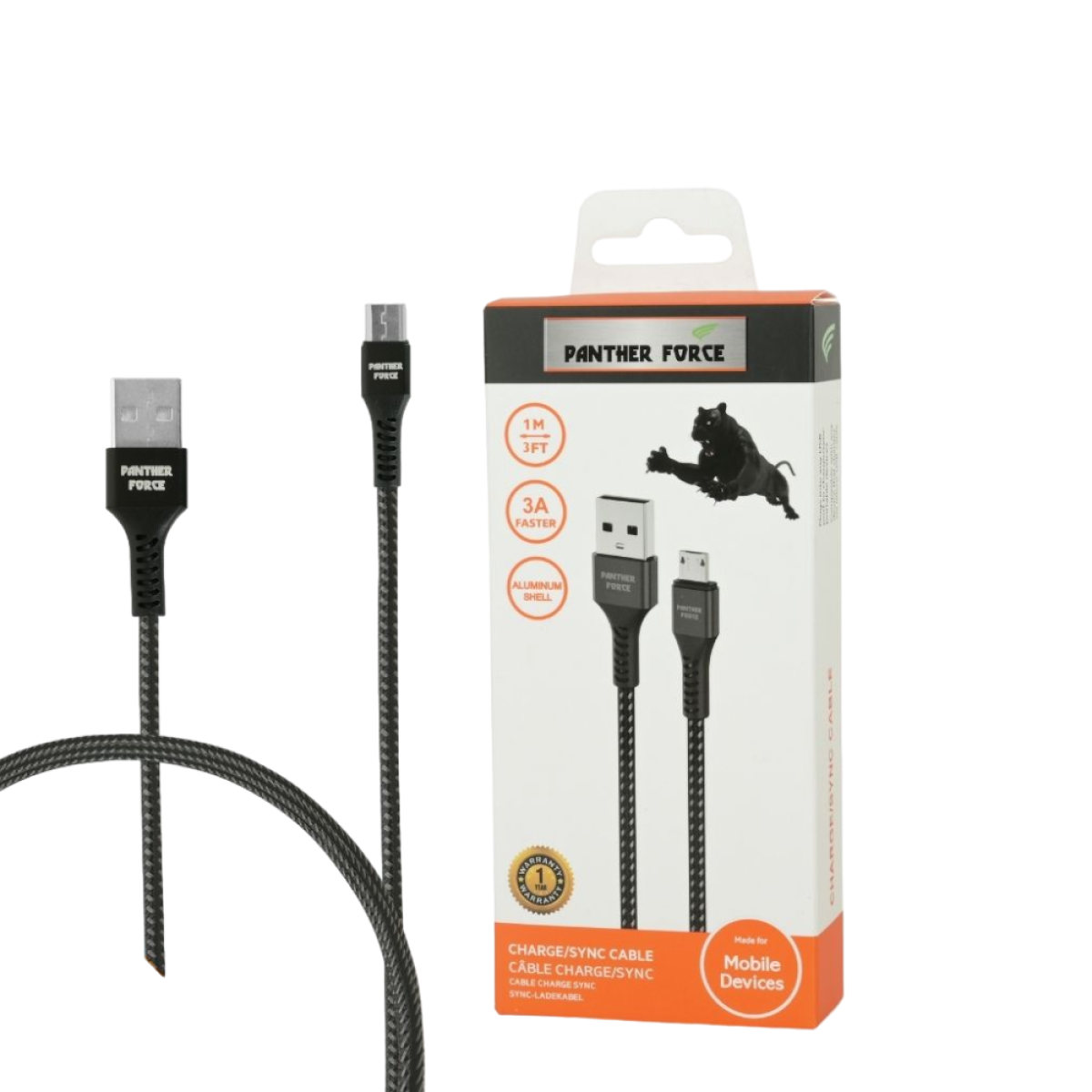 Panther Force 3A 1M Micro USB Cable – Fast Charging and Data Transfer for Everyday Use