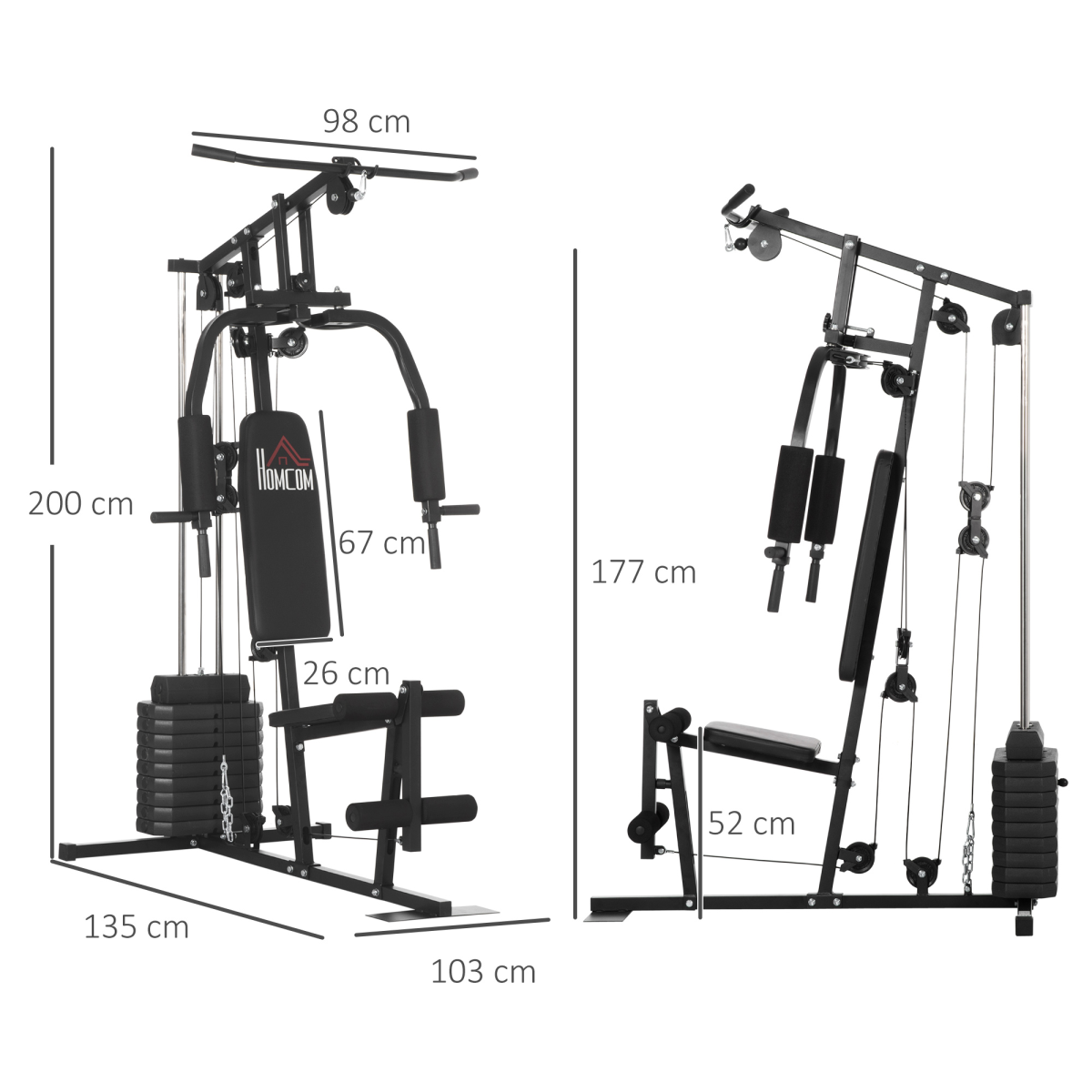 HOMCOM Multifunction Home Gym Machine with 45kg Weight Stack – Full Body Strength Training Workout Station