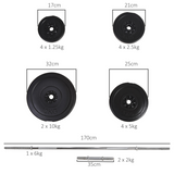 HOMCOM 65kg Adjustable Dumbbell and Barbell Set with Weight Plates – Home Gym Strength Training, Black