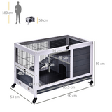 PawHut Indoor Two-Floor Wooden Rabbit Hutch with Wheels, Ramp & Pull-Out Tray – Guinea Pig Cage