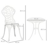 Outsunny 3-Piece Aluminium Bistro Set with Round Table & 2 Chairs – Floral Cut-Out, Garden Patio