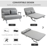 HOMCOM Fabric Click-Clack 2 Seater Sofa Bed with 2 Pillows – Converts to Double Bed, Light Grey