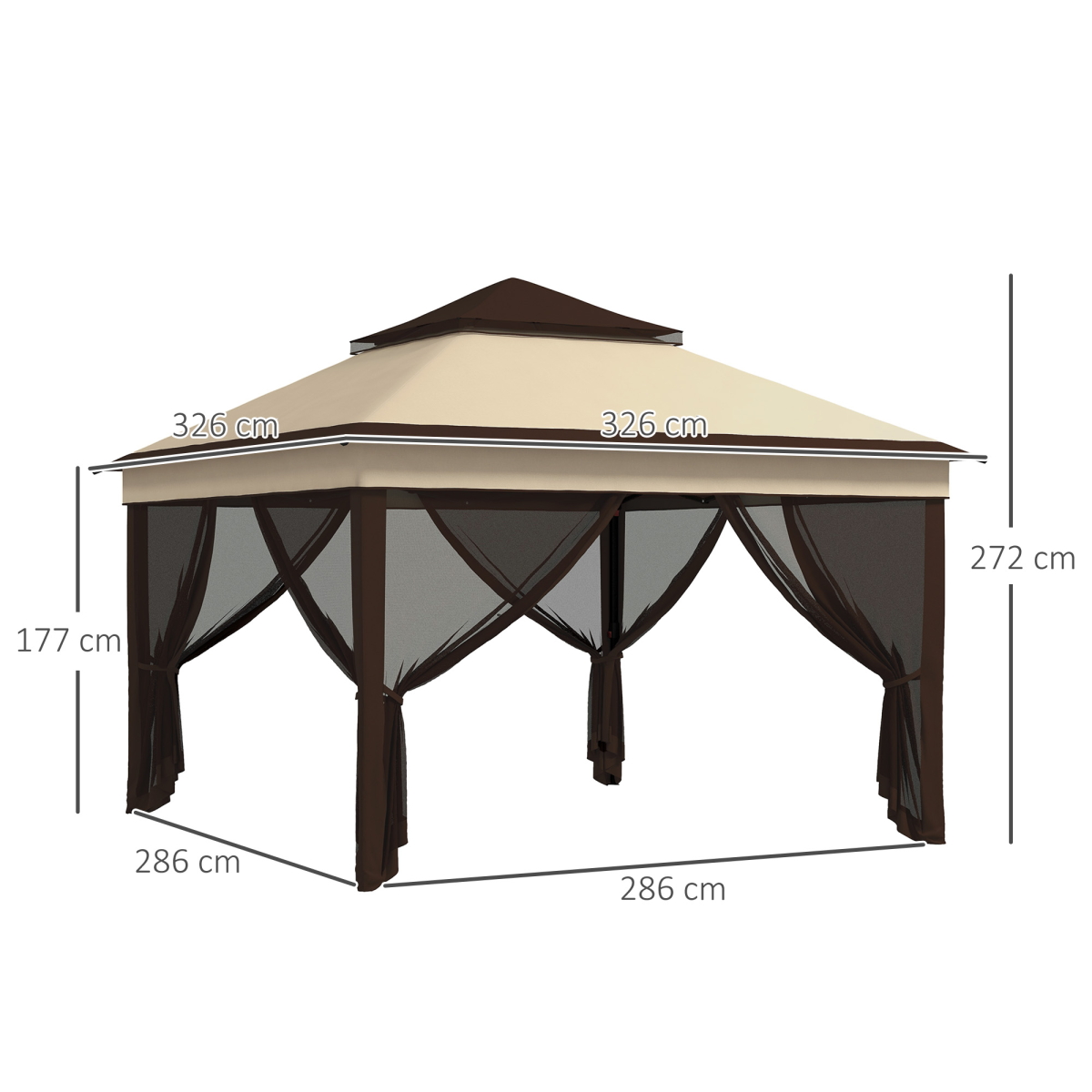 Outsunny 3x3m Pop Up Gazebo with UV30+ Canopy, Mesh Curtains & Adjustable Height – Garden Shelter, Beige