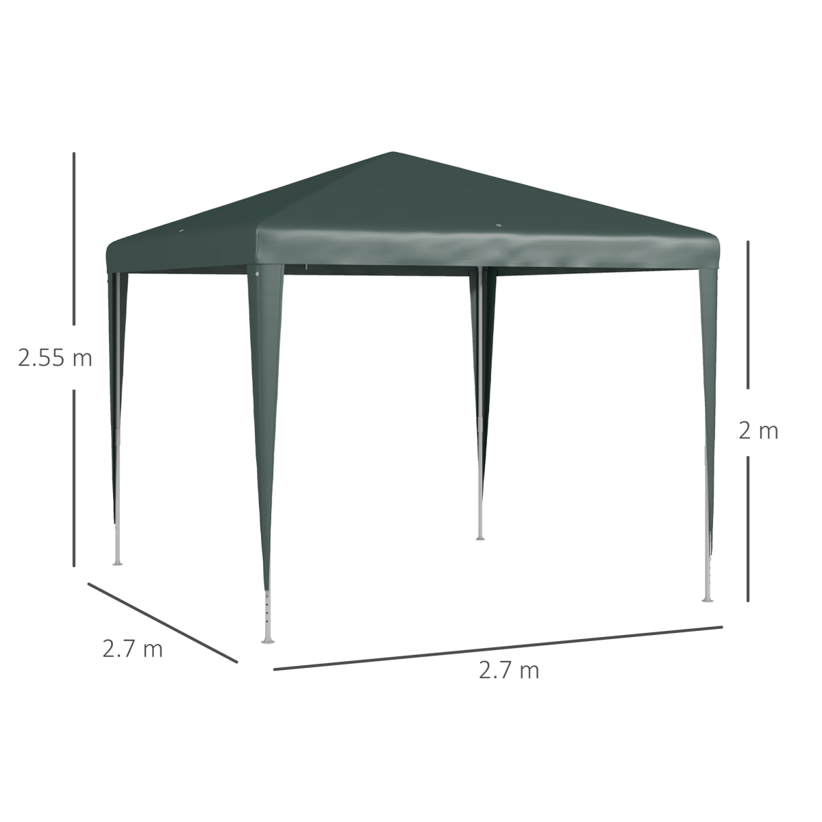 Outsunny Garden Gazebo Marquee Party Tent with Steel Frame, Ground Stakes and Guy Ropes – 2.7 x 2.7m, Green