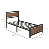 HOMCOM Single Metal Bed Frame with Headboard & Footboard – Sturdy Bedroom Furniture, 97 x 195cm