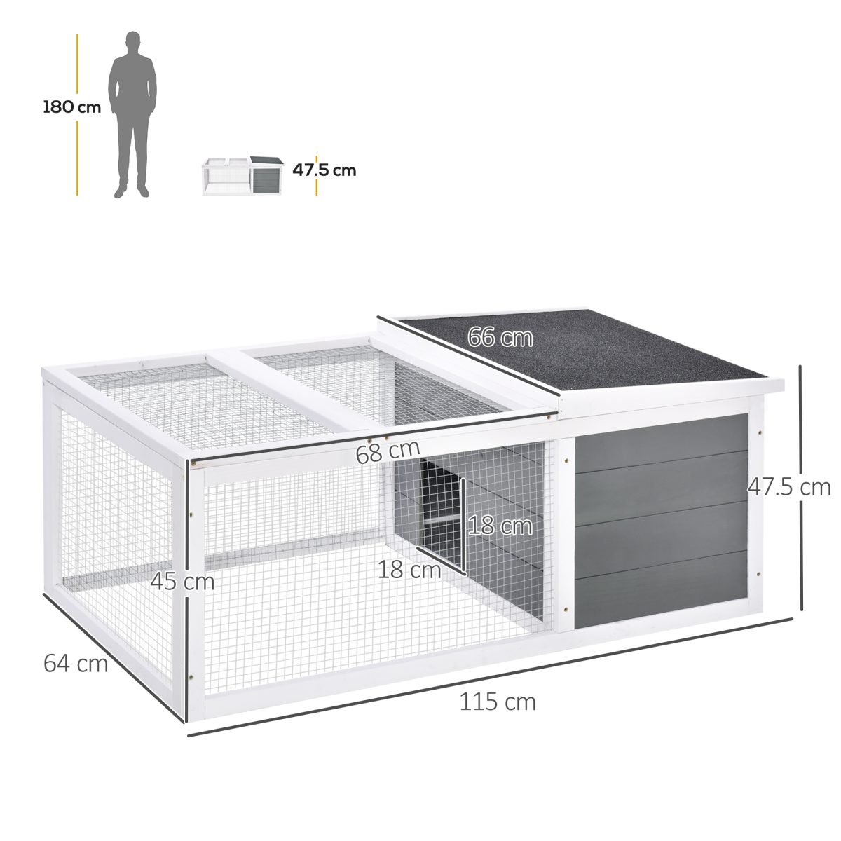 Pawhut Rabbit Hutch with Run Cover & Water-Resistant Asphalt Roof – Indoor & Outdoor Small Animal Cage