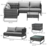 Outsunny 4-Piece PE Rattan Garden Furniture Set with Two Loveseats, Corner Table & Coffee Table – Mixed Grey
