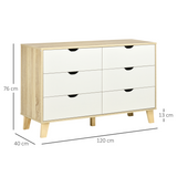 6 Drawer Chest of Drawers with Anti-Tipping Straps – Wide Low Bedroom Storage Unit, White and Brown