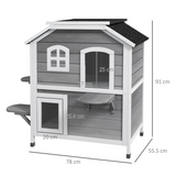 PawHut Two-Storey Cat Condo with Openable Roof – Fir Wood Indoor & Outdoor Catio House, Grey