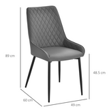 HOMCOM Quilted PU Leather Dining Chairs with Padded Seat & Metal Legs – Set of 2 Kitchen Chairs, Grey
