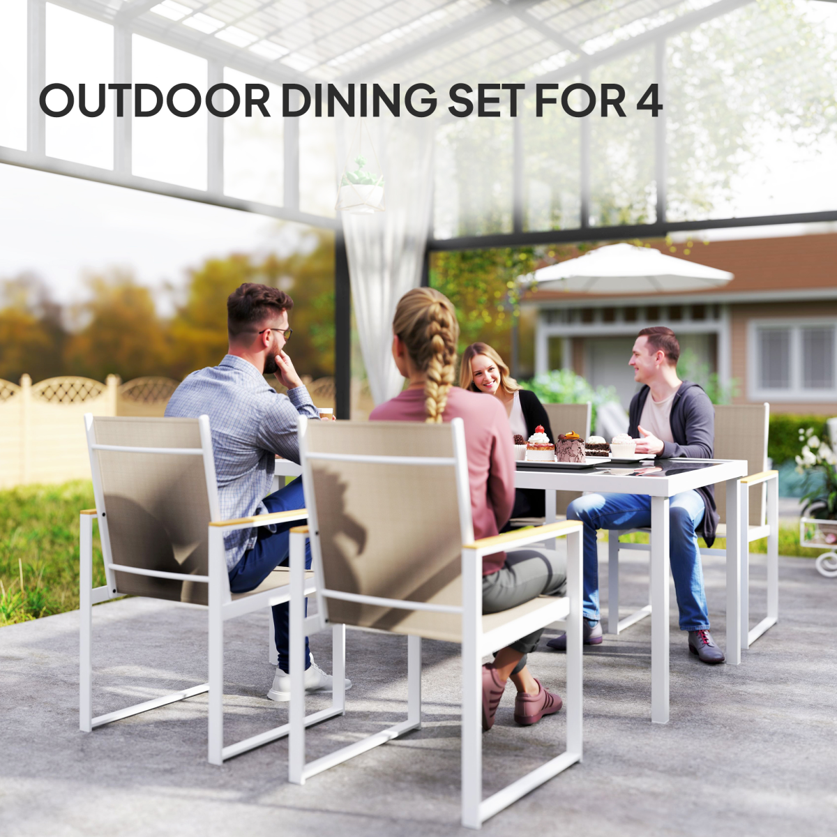 Outsunny 5-Piece Outdoor Dining Set with Tempered Glass Table & Chairs – Garden Patio Furniture
