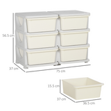 HOMCOM Kids Storage Unit with Six Drawers – Vertical Toy Box Dresser for Bedroom & Playroom, Cream