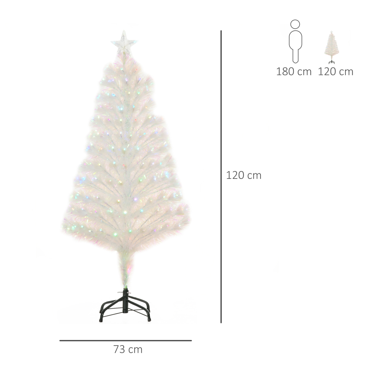 HOMCOM 4ft Pre-Lit Artificial Christmas Tree with Multi-Coloured Fibre Optic and LED Lights – Foldable, White
