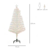 HOMCOM 4ft Pre-Lit Artificial Christmas Tree with Multi-Coloured Fibre Optic and LED Lights – Foldable, White