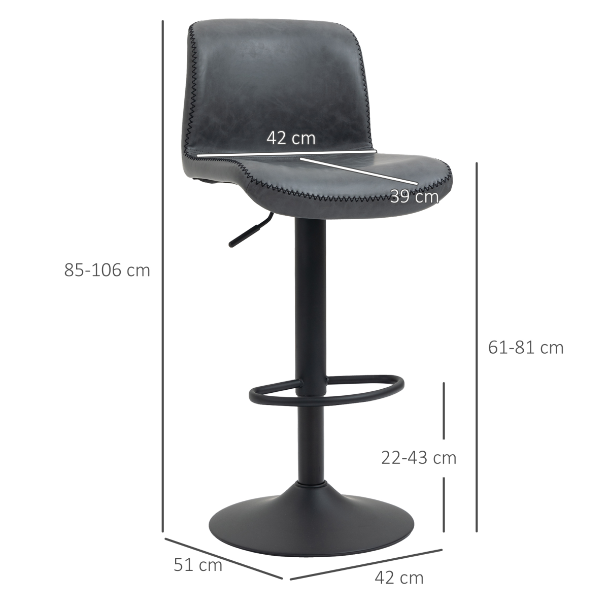 HOMCOM Retro PU Leather Bar Stools, Set of 2 with Adjustable Height, 360° Swivel Seat & Footrest