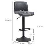 HOMCOM Retro PU Leather Bar Stools, Set of 2 with Adjustable Height, 360° Swivel Seat & Footrest