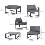 Outsunny 6-Piece Aluminium Garden Sectional Sofa Set with Cushions, Glass Coffee Table & Footstool – Patio Furniture