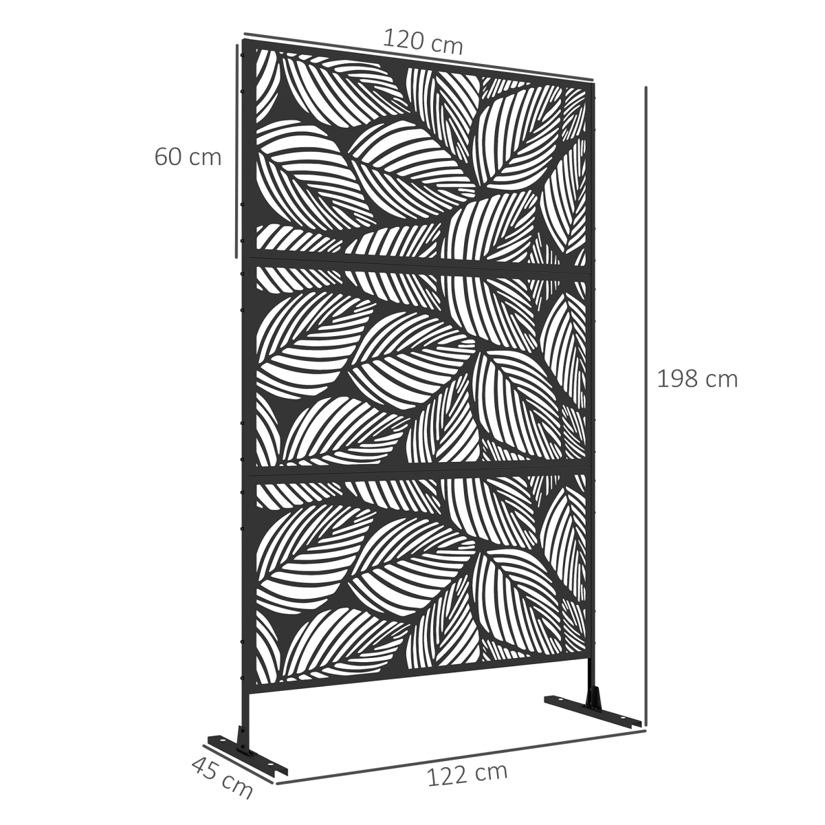 Outsunny 3-Panel Steel Leaf Garden Privacy Screen with Stand & Trellis – 6.5ft Decorative Space Divider, Black