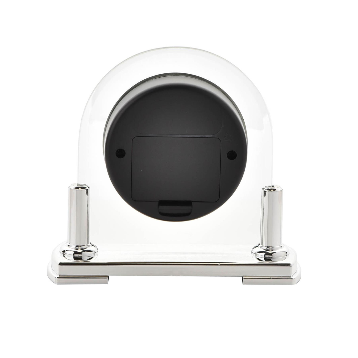 Widdop Arched Glass Mantel Clock with Silver Bezel, Baton Dial & Metal Stand – Contemporary Timepiece