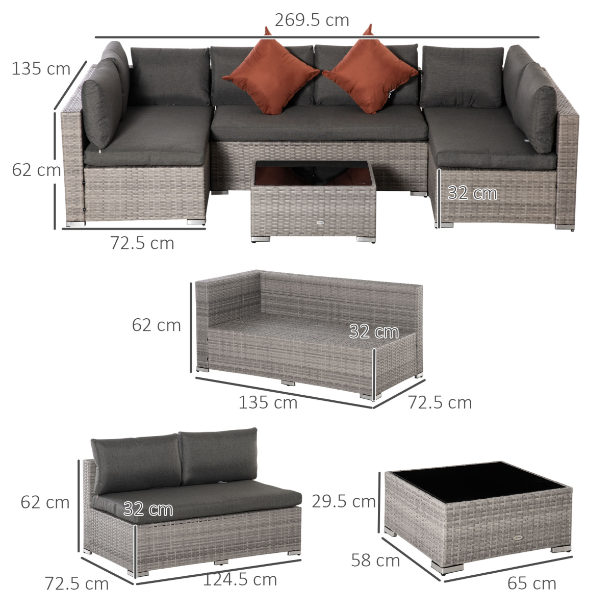 Outsunny Rattan Patio Sofa Set cushion detail