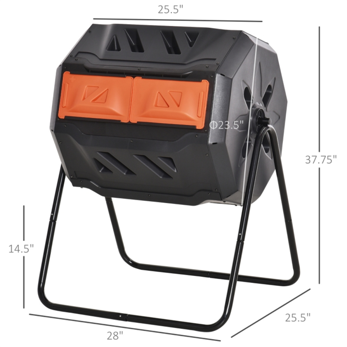 Dual Chamber Tumbling Compost Bin with 360° Rotation & Ventilation – 42.3 Gallon Garden Composter, Orange
