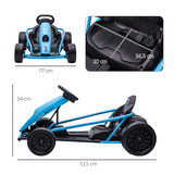 HOMCOM 24V Electric Go Kart for Kids with Music, Horn & Soft Start – Drifting Ride-On, Ages 8-12, Blue