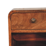 Artisan Furniture Solid Mango Wood Mini Wall Mounted Bedside Table, 1 Drawer and Open Slot, Honey Caramel
