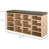 14-Compartment Shoe Rack Bench with Cushion & Adjustable Shelves – Hallway Shoe Storage Seat, Brown