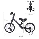 HOMCOM 2-in-1 Kids Balance Bike with Stabilizers and Pedals – Adjustable Seat Training Bike, Black