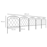 Outsunny Outdoor Picket Fence Panels, 61cm x 3m, with Arched Top & Swirl Design – Garden Border Edging, Black