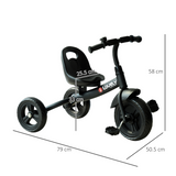 HOMCOM Kids Tricycle with 3 Wheels, Metal Frame & Adjustable Seat – Toddler Ride-On Trike for 18+ Months, Black