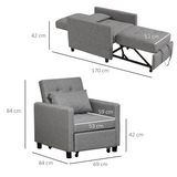 HOMCOM Convertible Tufted Single Chair Bed – Button-Tufted Padded Seating for Guest Rooms and Studios, Grey