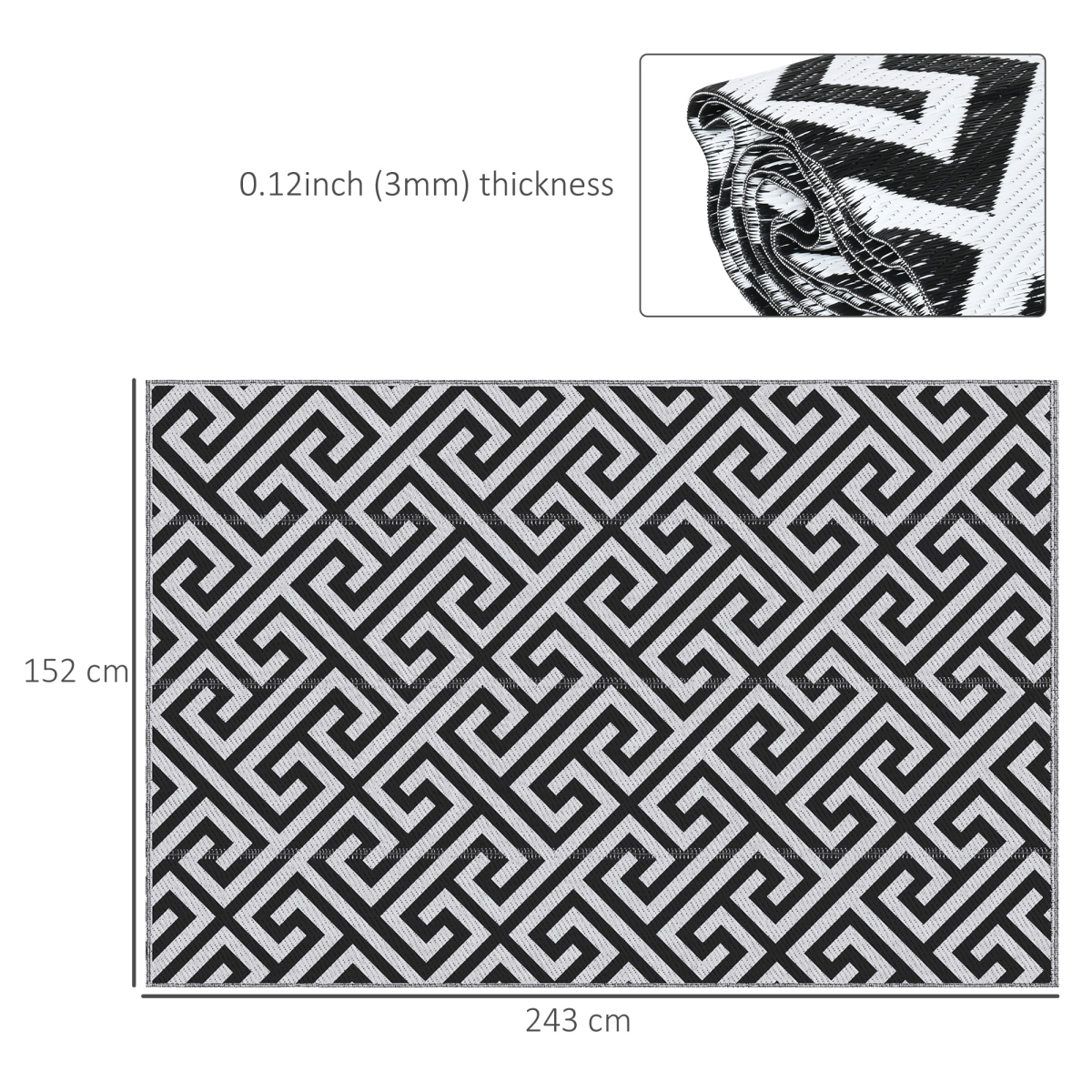 Outsunny Reversible Outdoor Straw Rug, 121 x 182cm