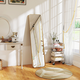 Full Length Mirror 160 x 40cm with Curved Corners – Gold Tone Metal Frame, Leaning or Wall Standing